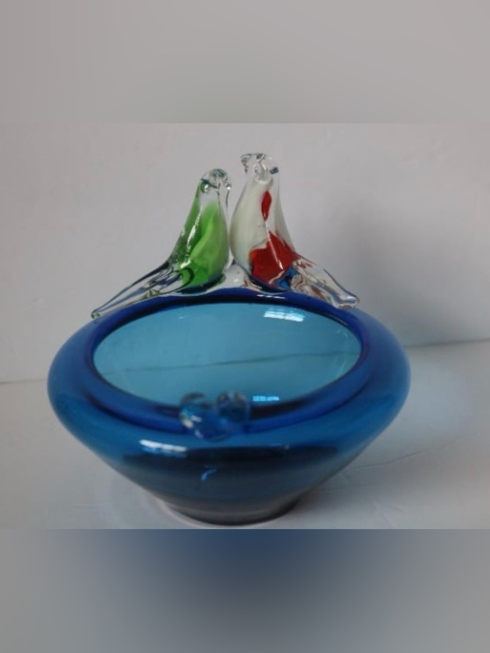 Vintage Hand Blown Glass Ashtray with Bird Decorations